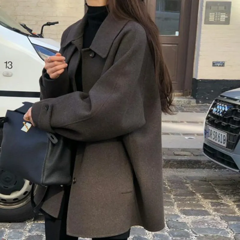 Uniwim masc outfits Black Woolen Coat for Women 2024 Autumn and Winter Woolen Coat Korean Style Small High-Grade Women's Coat