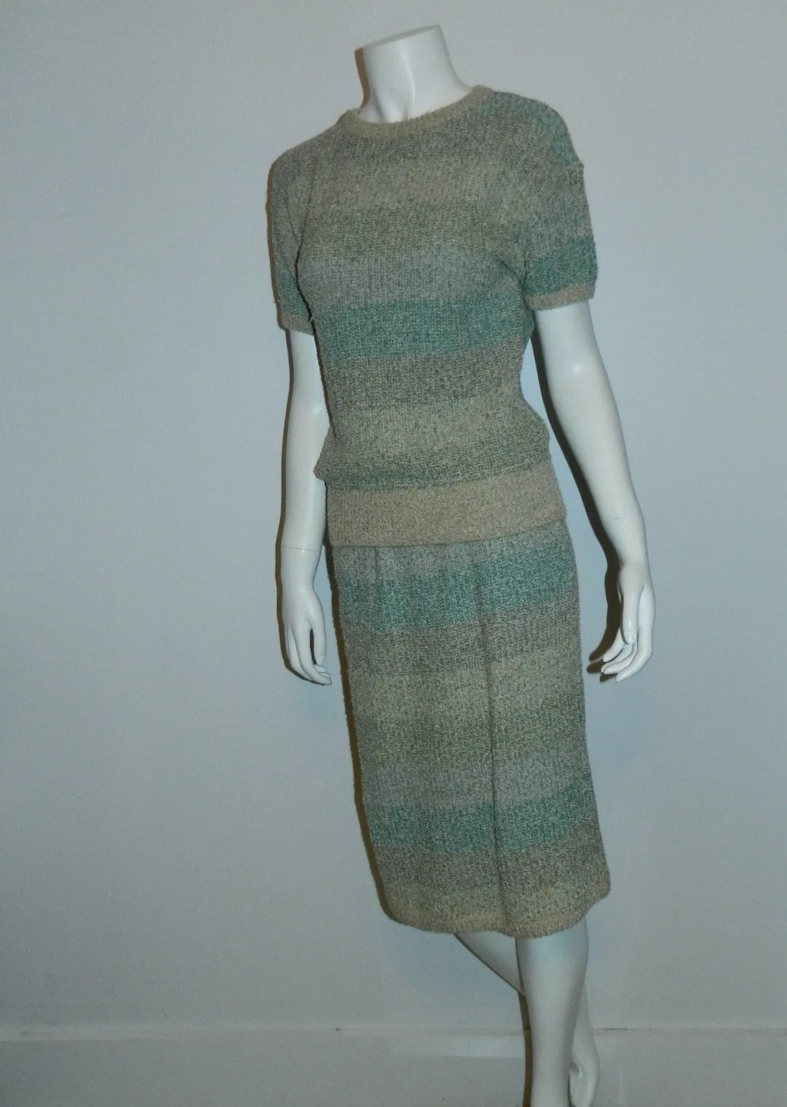 vintage MISSONI knit suit / 1980s pencil skirt sweater cardigan jacket / boucle weave S