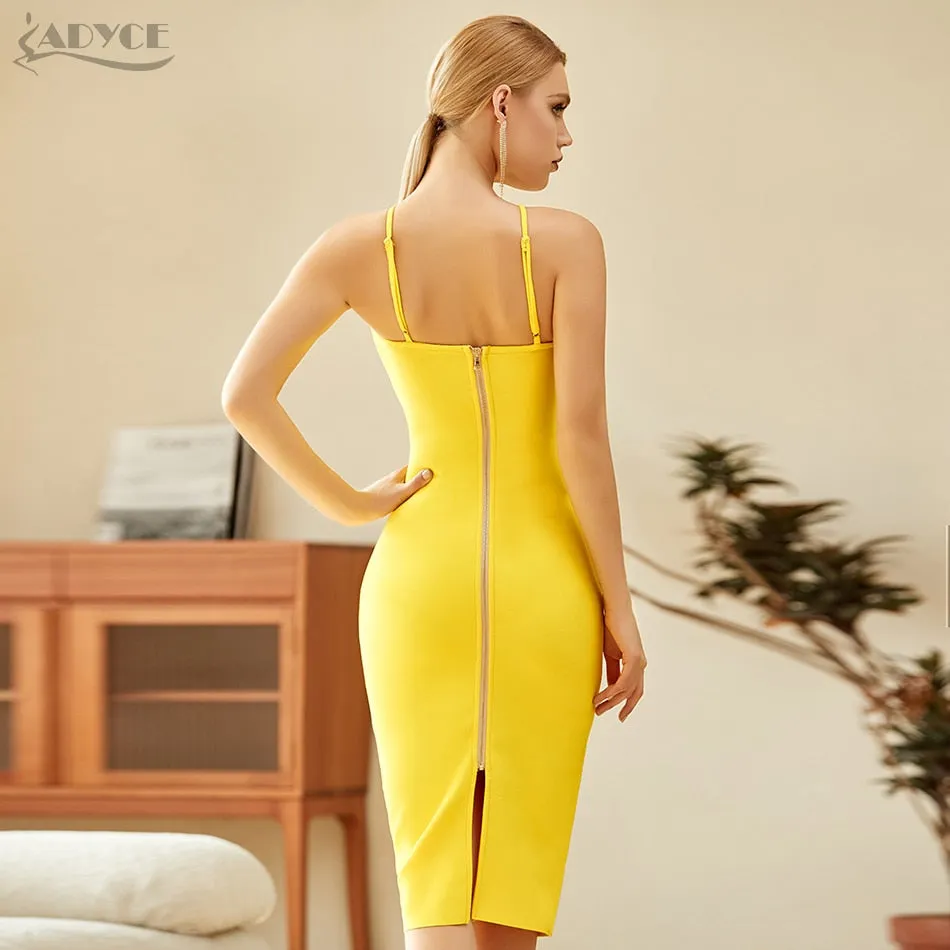 Wenkouban 2022 New Summer Women Strapless Yellow Bodycon Bandage Dress Sexy Sleeveless Halter Celebrity Evening Runway Party Dresses