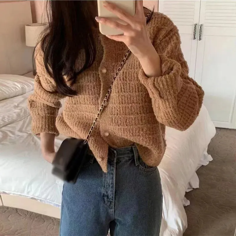 Wenkouban-Christmas Thanksgiving outfits_Elegant Cozy Tweed Knitted Loose Casual Solid Color Comfortable All-Match Sweater