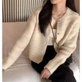 Wenkouban-Christmas Thanksgiving outfits_Elegant Cozy Tweed Knitted Loose Casual Solid Color Comfortable All-Match Sweater