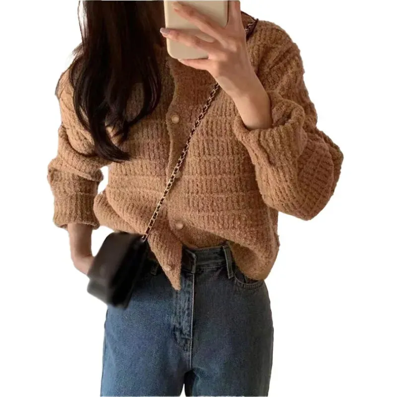 Wenkouban-Christmas Thanksgiving outfits_Elegant Cozy Tweed Knitted Loose Casual Solid Color Comfortable All-Match Sweater