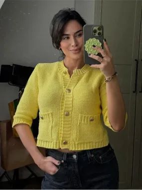 Wenkouban-Christmas Thanksgiving outfits_Fashionable Chic Yellow Stylish Cozy Long Sleeve Comfortable Single-breasted Warm Sweater