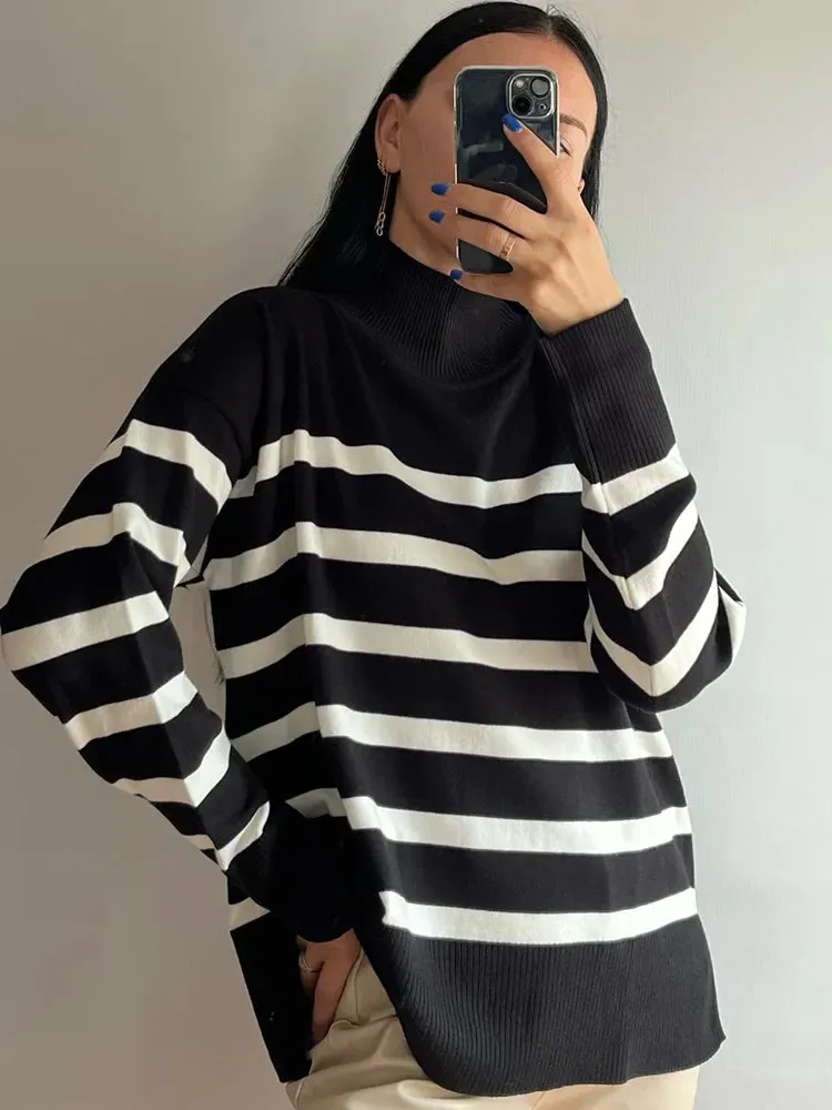 Wenkouban-Christmas Thanksgiving outfits_Striped Turtleneck Knitted Cozy Stylish Long Sleeve Comfortable Casual Warm Sweater