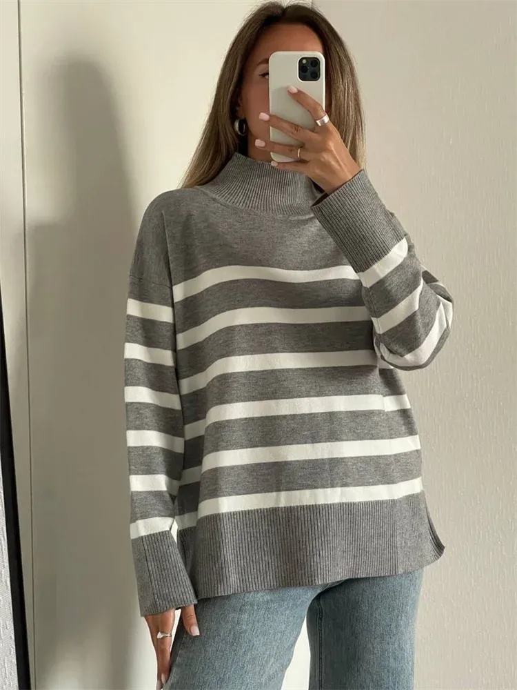 Wenkouban-Christmas Thanksgiving outfits_Striped Turtleneck Knitted Cozy Stylish Long Sleeve Comfortable Casual Warm Sweater