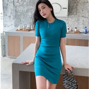 Wenkouban Dresses For Women 2023 Summer Korean Style Casual Solid Mini O Neck Short Sleeve Knitted Woman Slim Thin Black Bodycon Dress