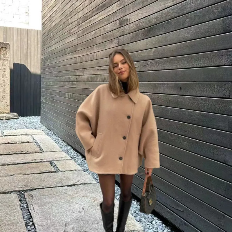 Wjczt fall 2024 fashion trends 2024 Autumn New Fashion Women's Lapel Oblique Breasted Warm Wool Blend Loose Short Coat