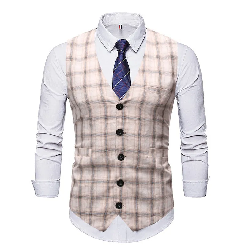 Wjczt Men  Winter Outfits Men Suit Vest Vintage Casual Plaid Single Breasted Mens Waistcoat Vests High Quality Slim Fit Party Wedding Dress Gilet Homme