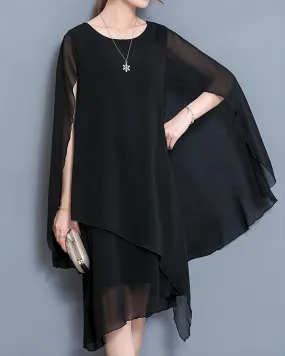 Women Crew neck dress/Short Sleeves Chiffon Dress/Casual Tunic dress/Maternity dress/Summer Dress/Customized Oversized Dress/Plus Size Clothing/black red Dress(Q1923)