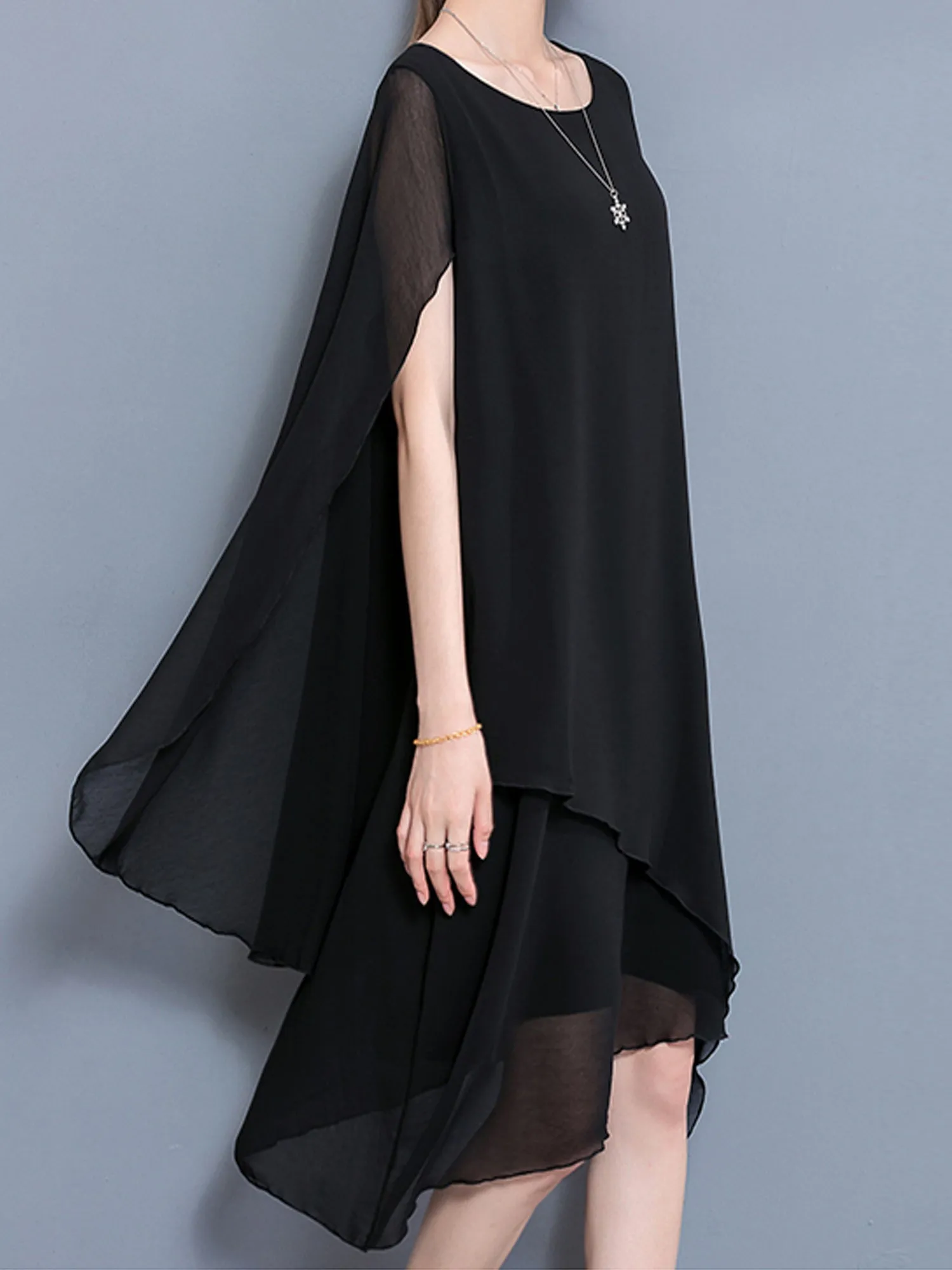 Women Crew neck dress/Short Sleeves Chiffon Dress/Casual Tunic dress/Maternity dress/Summer Dress/Customized Oversized Dress/Plus Size Clothing/black red Dress(Q1923)