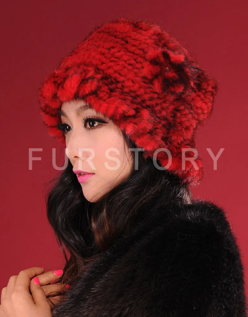 Womens Beanies Knitted Real Mink Fur Hat Cloche Hat Fedoras 13613