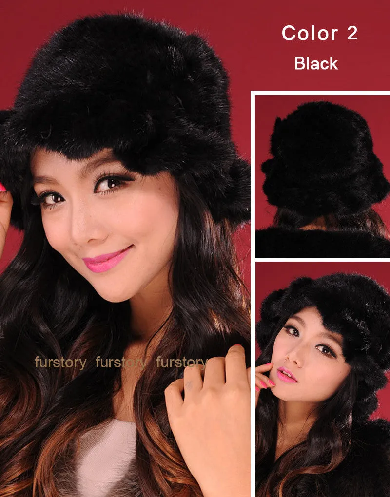 Womens Beanies Knitted Real Mink Fur Hat Cloche Hat Fedoras 13613