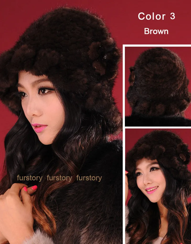 Womens Beanies Knitted Real Mink Fur Hat Cloche Hat Fedoras 13613