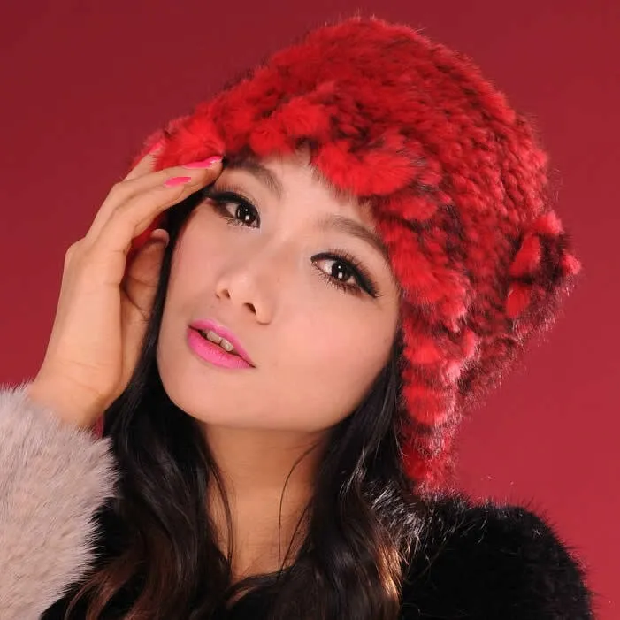 Womens Beanies Knitted Real Mink Fur Hat Cloche Hat Fedoras 13613