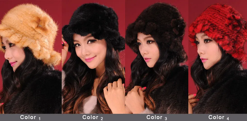 Womens Beanies Knitted Real Mink Fur Hat Cloche Hat Fedoras 13613