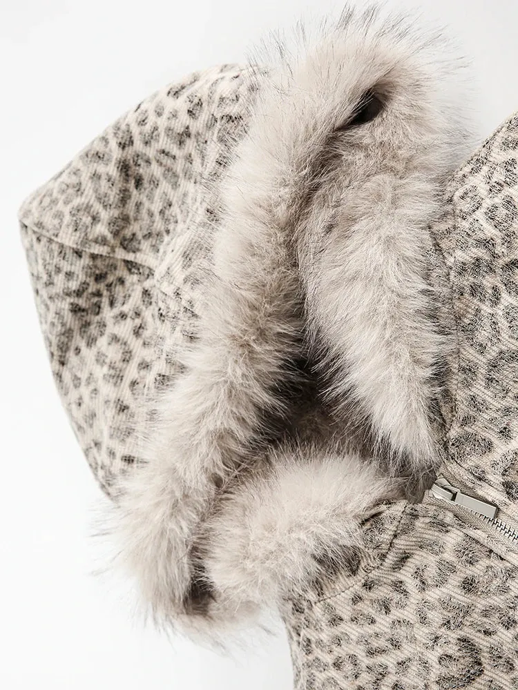 Women's Faux Fur Leopard Print Bomber Jacket