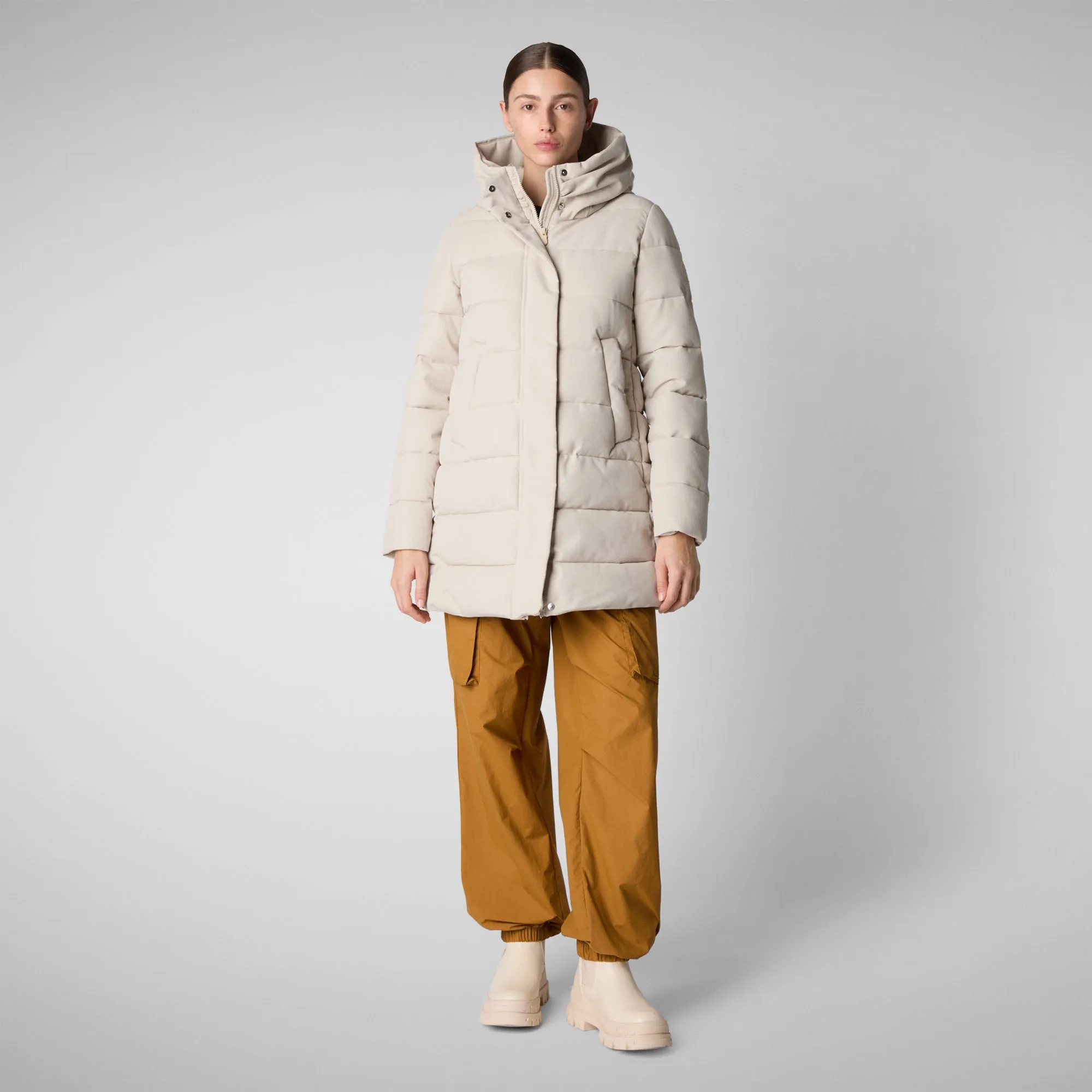 Women's Hooded Animal free Puffer Coat Tatiana in Shore Beige