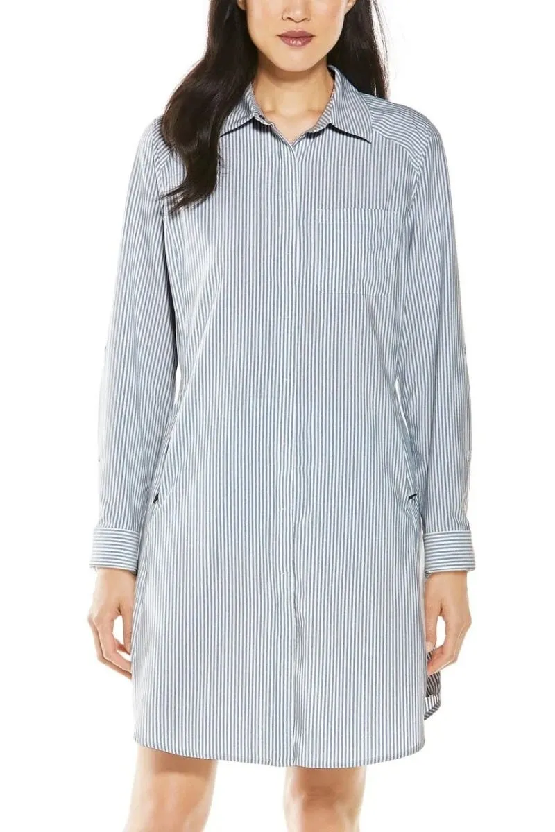 Women's Malta Travel Shirt Dress  |  White/Navy Stripe