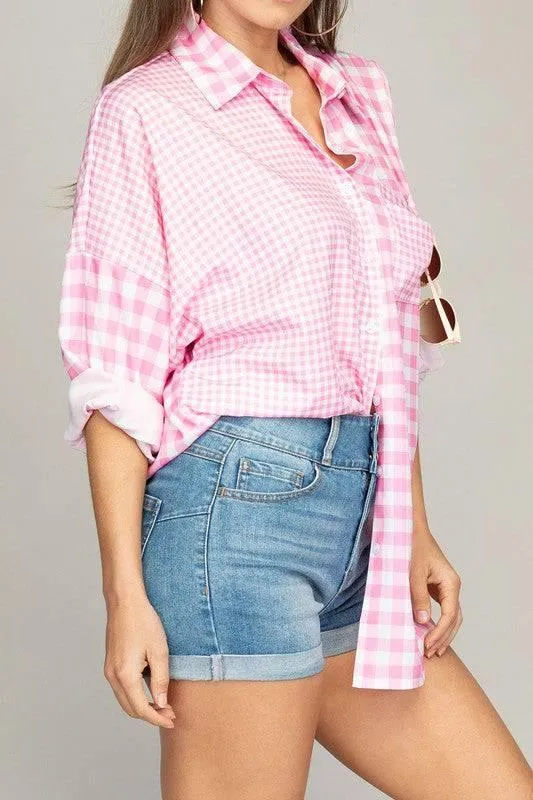 Women's oversized plaid shirt with pockets