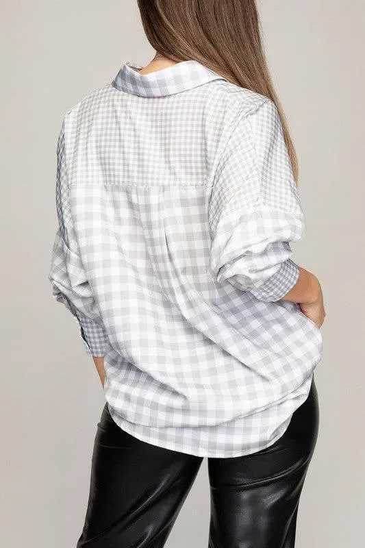 Women's oversized plaid shirt with pockets