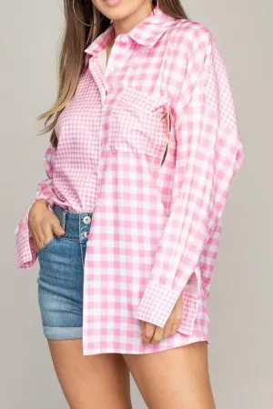 Women's oversized plaid shirt with pockets