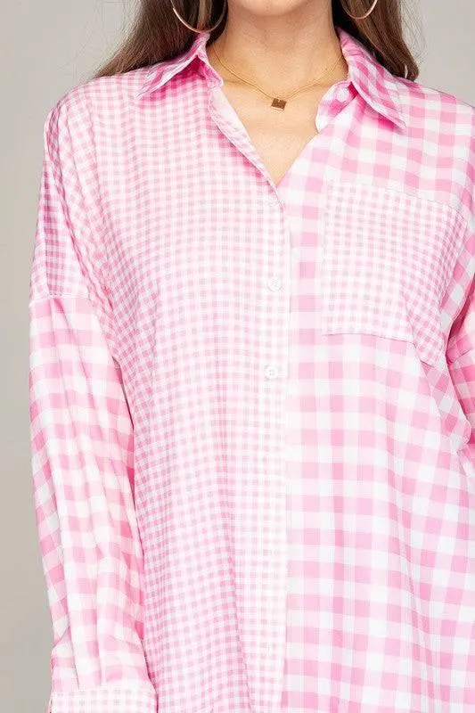 Women's oversized plaid shirt with pockets