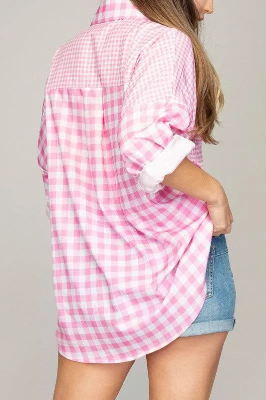 Women's oversized plaid shirt with pockets