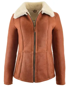 Womens Real Sheepskin Jacket Whiskey Merino Hip Length Shearling Coat Leona