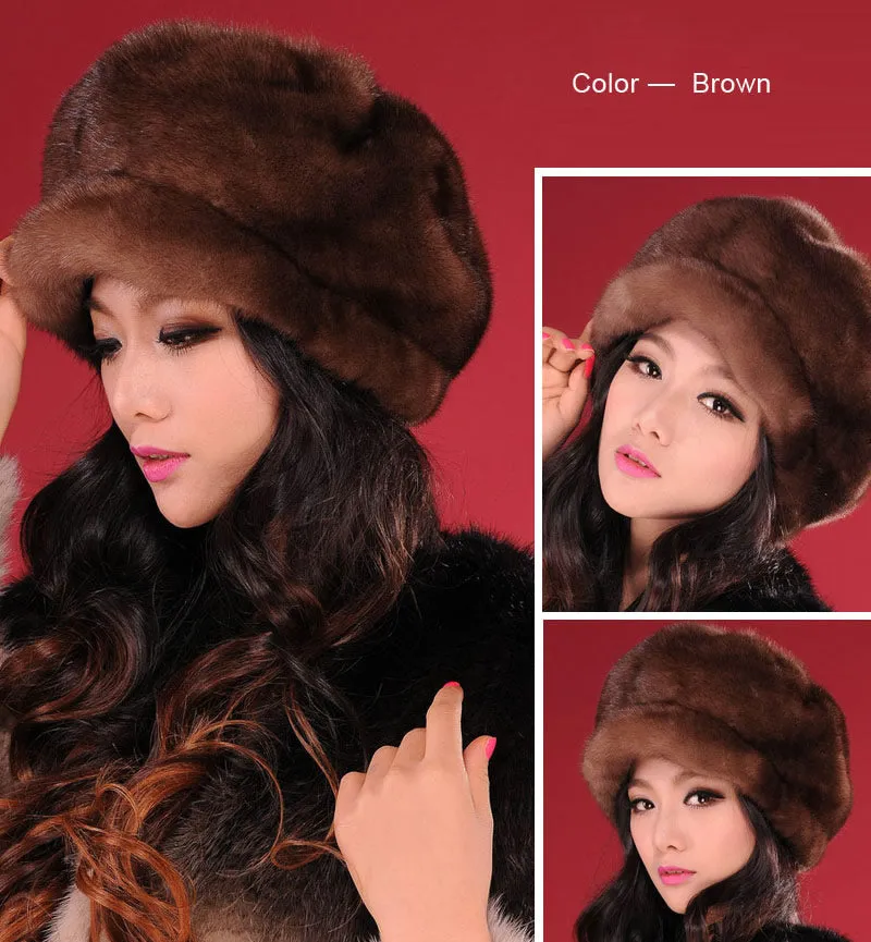 Women's Winter Hats Real Full Mink Fur Hats Women's Peaked Caps 13617