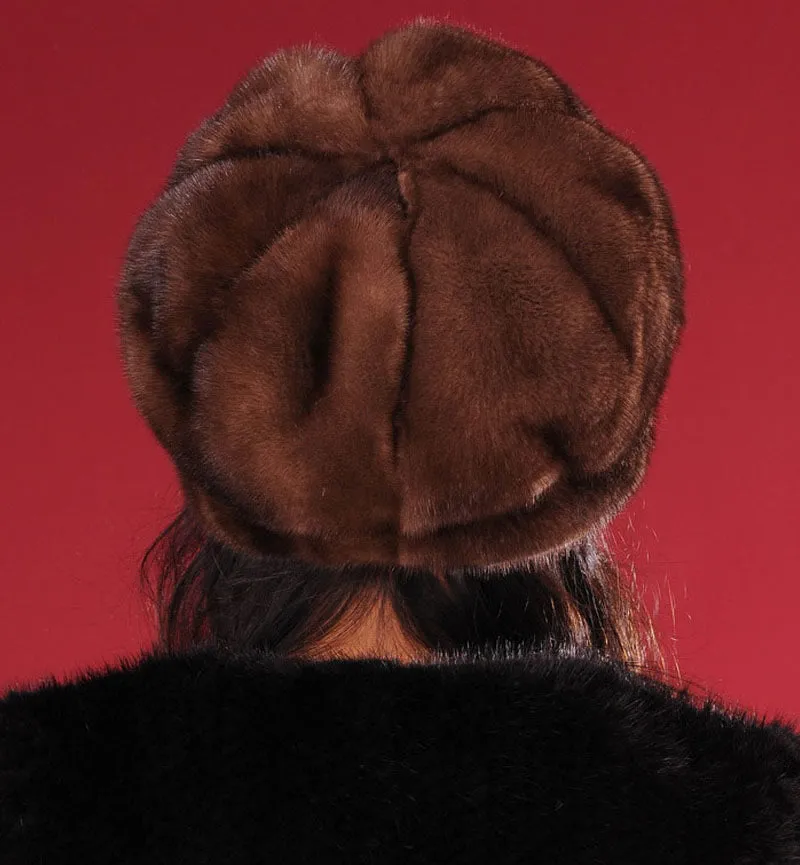 Women's Winter Hats Real Full Mink Fur Hats Women's Peaked Caps 13617