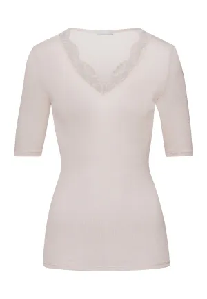 Woolen Lace Fine Ribbed Wool And Silk Fitted Top | Pumice 70913-2801