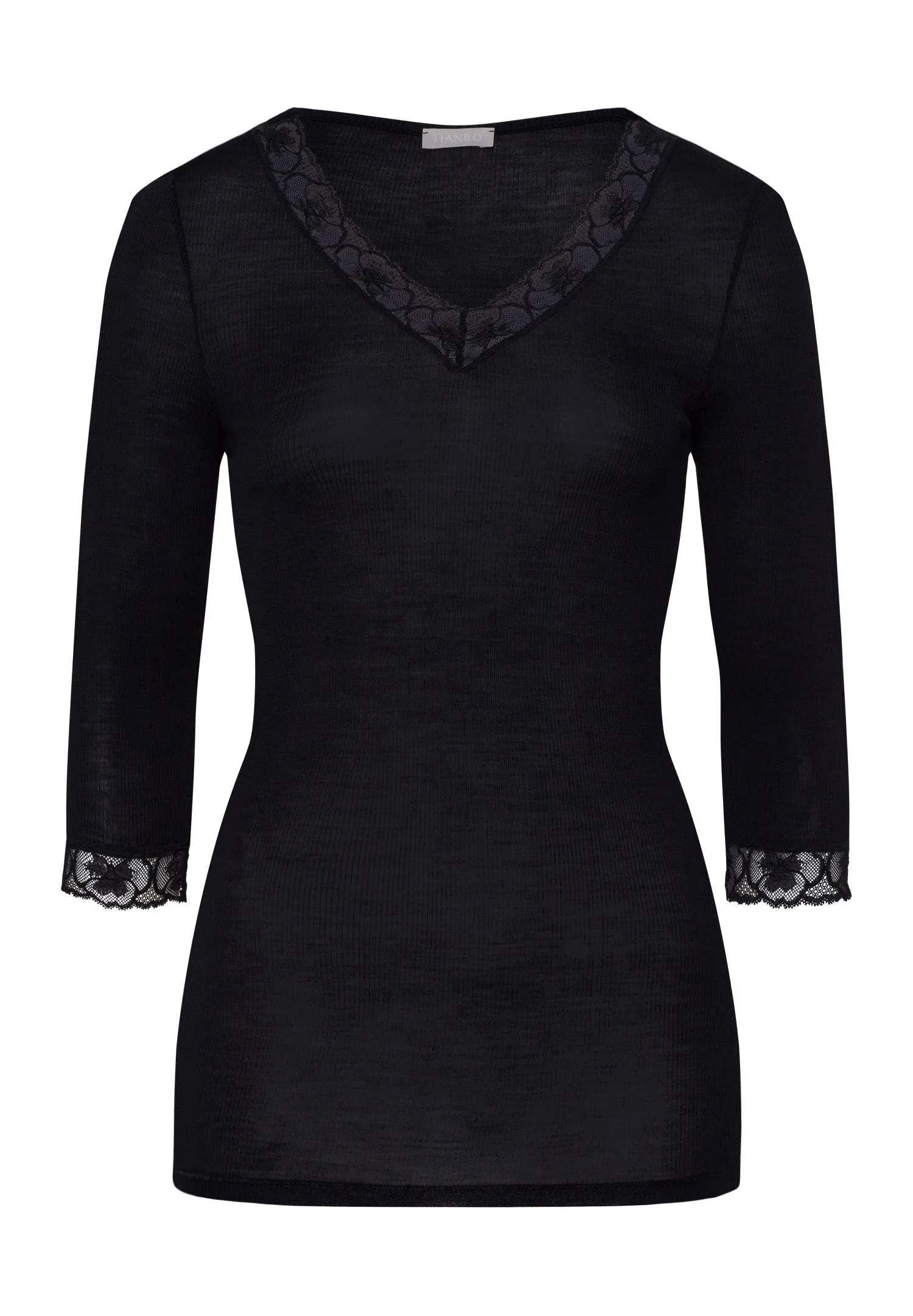 Woolen Lace Fine Ribbed Wool And Silk Top | Black 70973-019