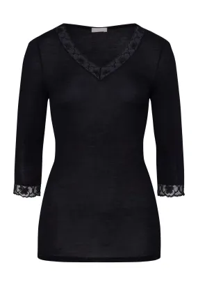 Woolen Lace Fine Ribbed Wool And Silk Top | Black 70973-019