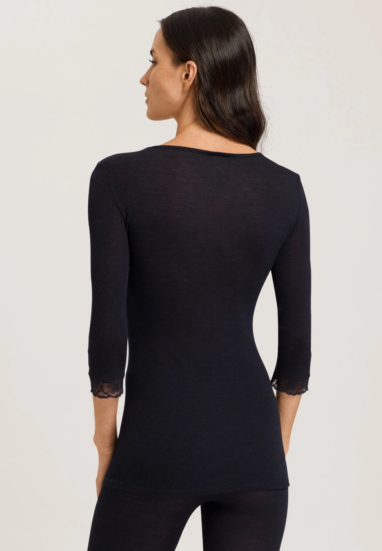 Woolen Lace Fine Ribbed Wool And Silk Top | Black 70973-019