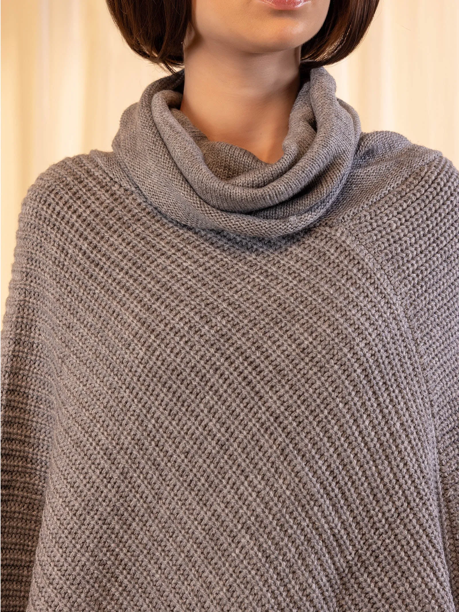 Woolen Safari Poncho - Grey