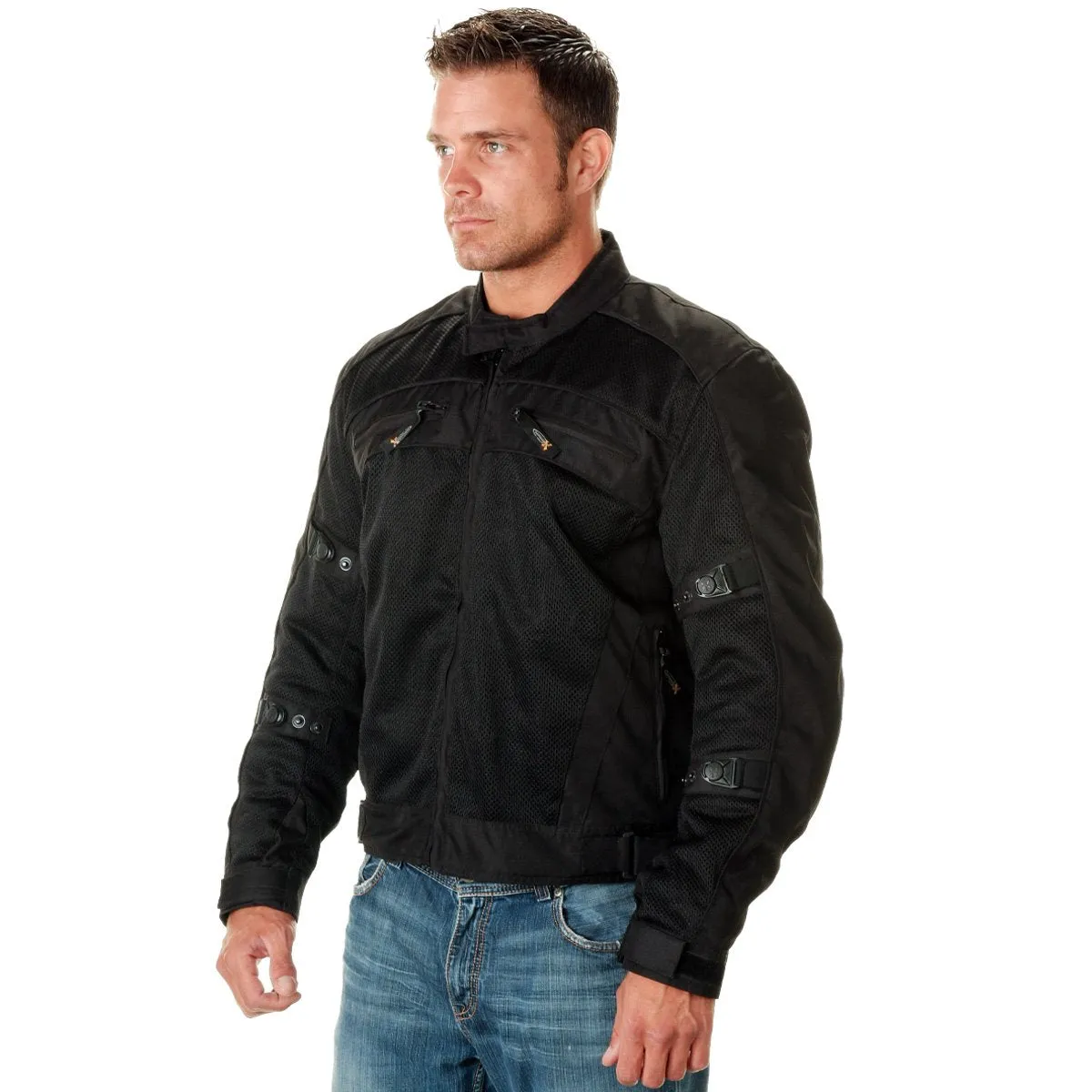 Xelement CF380 Black Tri-Tex Mesh Motorcycle Sport Jacket For Men with X Armor Protection - Premium Lightweight Breathable Textile Biker Coat