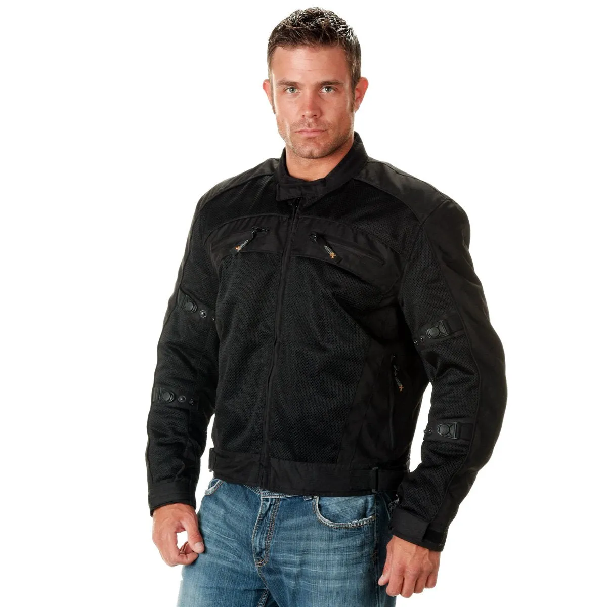 Xelement CF380 Black Tri-Tex Mesh Motorcycle Sport Jacket For Men with X Armor Protection - Premium Lightweight Breathable Textile Biker Coat