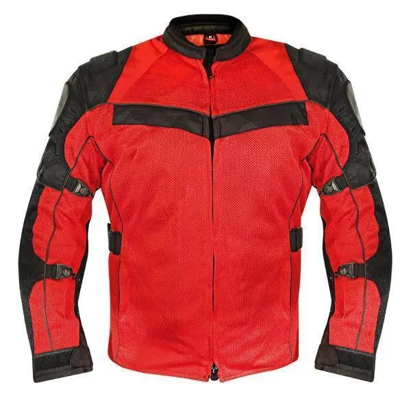 Xelement CF8161 Red Black Tri-Tex Mesh Motorcycle Sport Jacket For Men with X Armor Protection - Premium Lightweight Breathable Textile Biker Coat