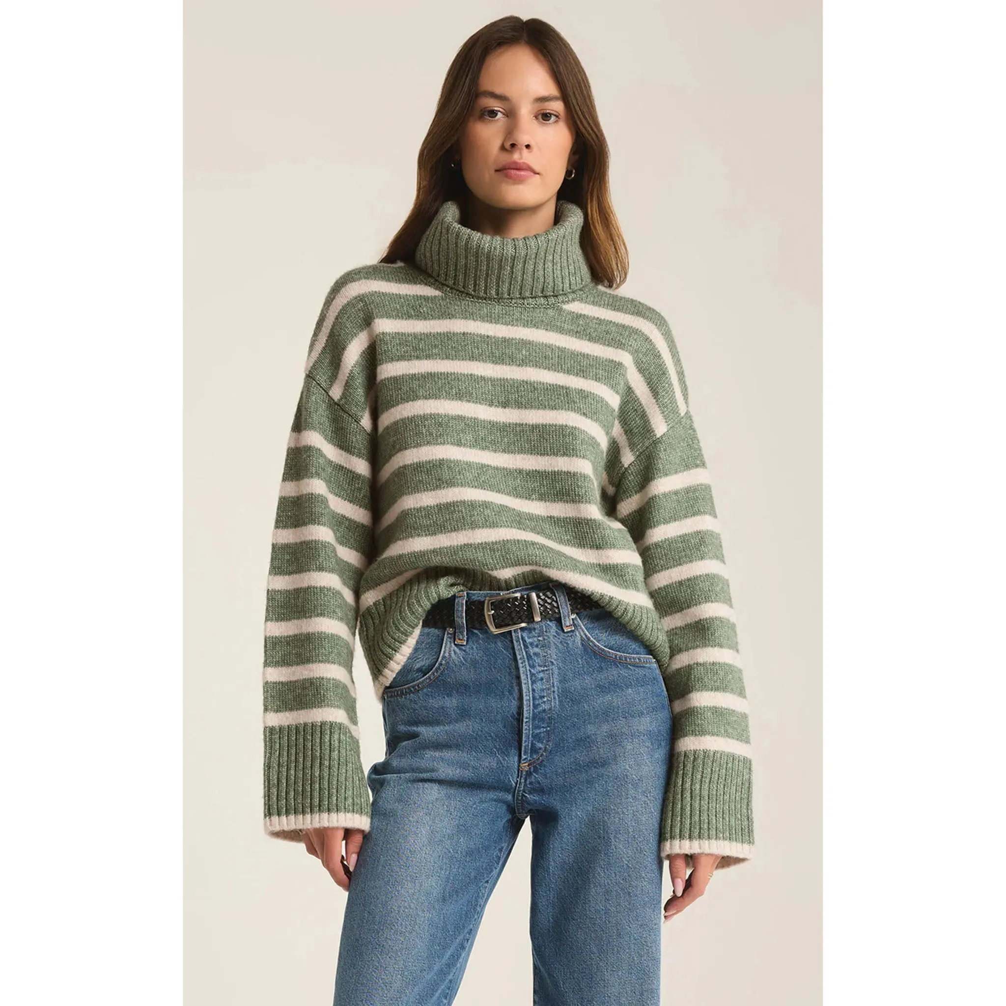 Z Supply Josephine Stripe Sweater in Palm Green