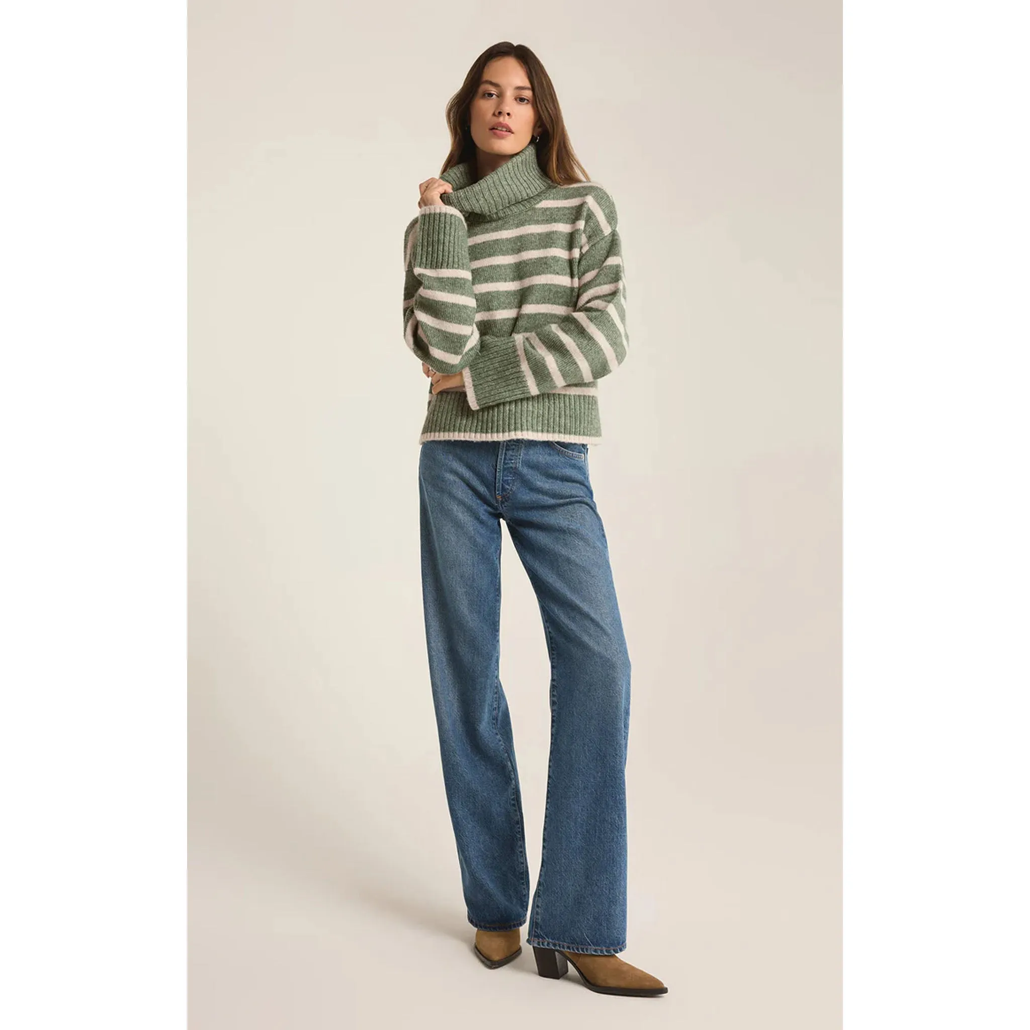 Z Supply Josephine Stripe Sweater in Palm Green