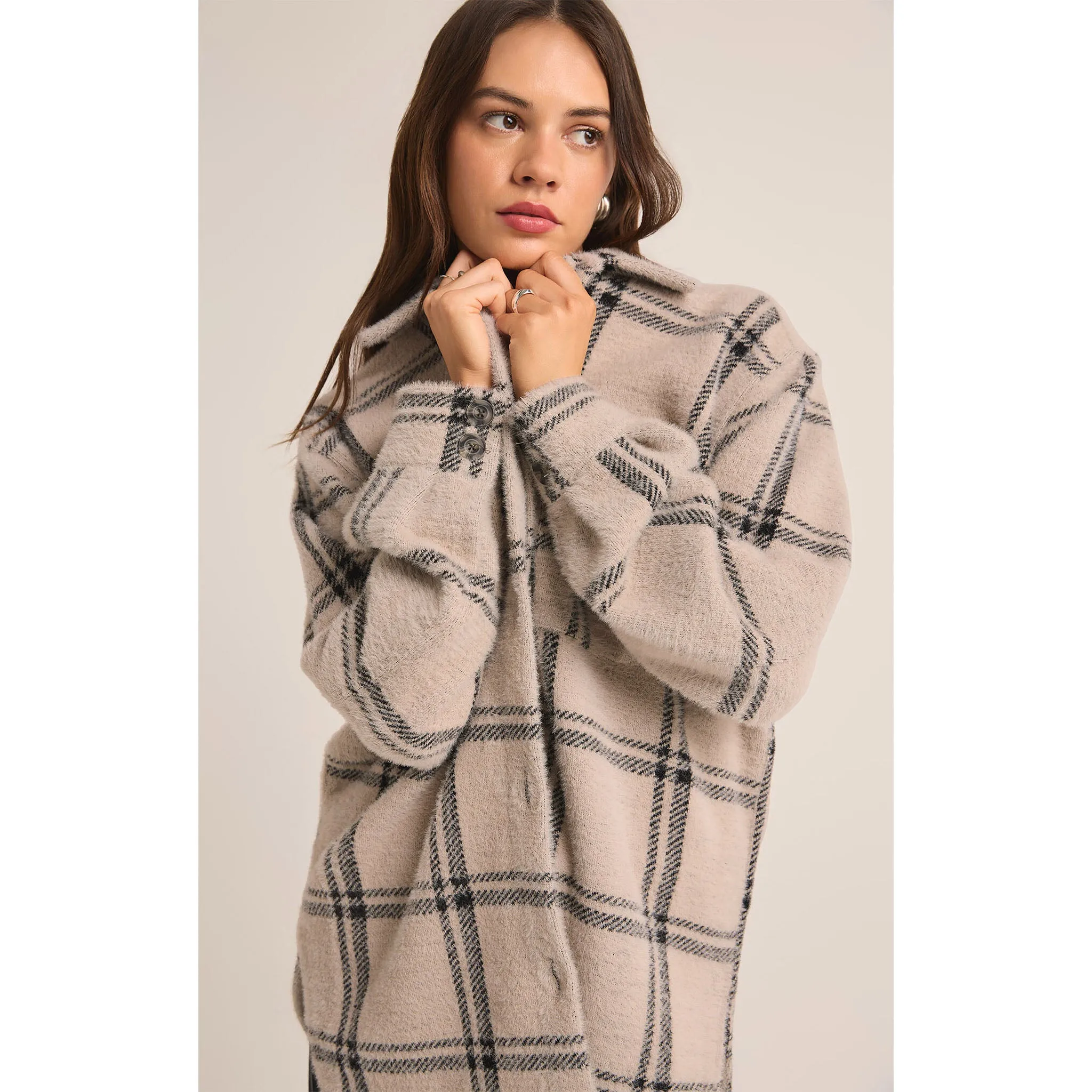 Z Supply Plaid Tucker Jacket Crystal Grey