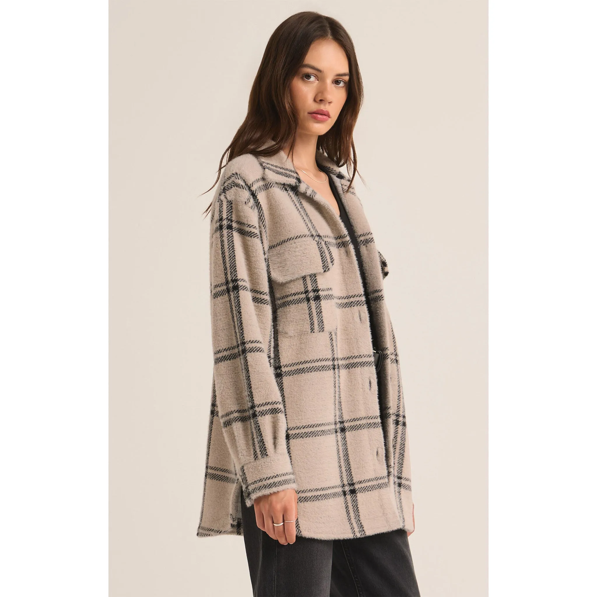 Z Supply Plaid Tucker Jacket Crystal Grey