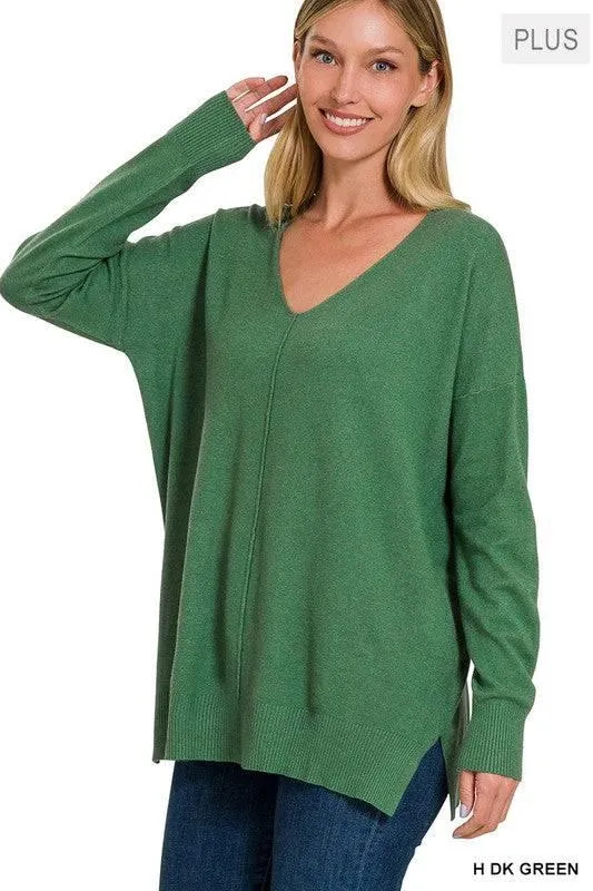 Zenana Plus Long Sleeve V Neck Tunic Sweater